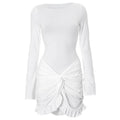 Long sleeve crewneck ruched mini dress  | Festival Outfits Women