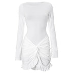 Long sleeve crewneck ruched mini dress  | Festival Outfits Women