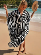 Kay Elevated Beach Dress with Zebra Print and V Neck Premium Wardrobe Essential