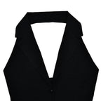 Halter deep V neck button pleated backless mini dress  | Festival Outfits Women