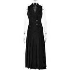 Sleeveless turnover collar button pleated maxi skirt set  | Festival Outfits Women
