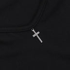 High neck long sleeve hollow out cross metal cut out top  | Festival Outfits Women
