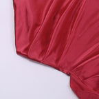 Slit solid satin one shoulder irregular ruched maxi dress