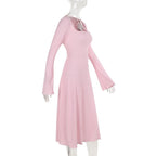 Long sleeve square neck textured midi dress  | Festival Outfits Women
