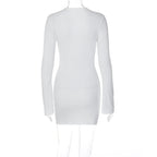 Lace up solid long sleeve ribbed self tie mini dress  | Festival Outfits Women