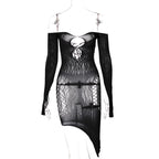 Long sleeve off shoulder fishnet see through dress