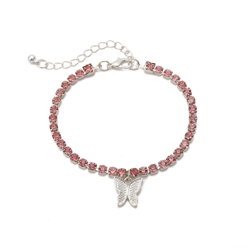 Butterfly pendant rhinestone bracelet