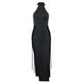 Sleeveless solid hollow out slit lace up midi dress