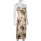 Sleeveless backless cowl neck flower pattern cami dress