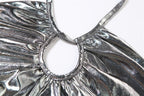 Metallic halter backless hollow out irregular ruched crop cut out top