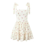 Square neck strawberry print lace up cami mini dress  | Festival Outfits Women