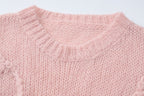Crewneck long sleeve knitted abstract pattern top  | Festival Outfits Women