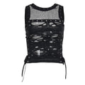 Crewneck fishnet buckle hollow out lace up tank cut out top  | Festival Outfits Women