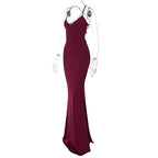 Ruched solid backless cross back v neck lace up maxi dress  | Festival Outfits Women