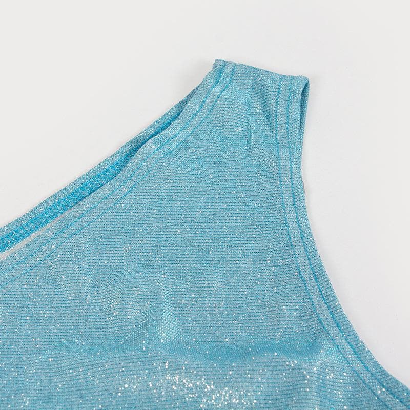 Textured one shoulder irregular sleeveless mini dress