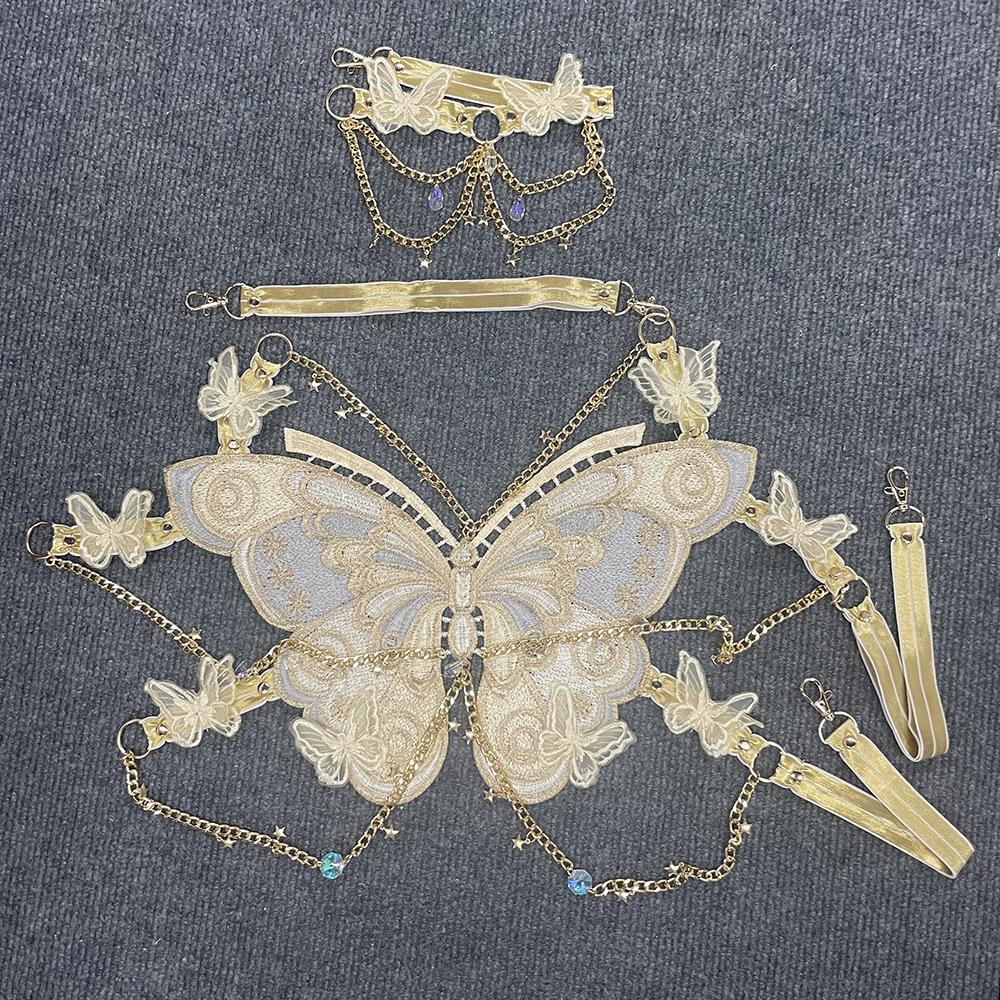 Butterfly embroidery metal chain halter top with choker  | Festival Outfits Women