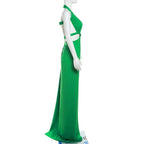Halter irregular solid backless knotted ruched maxi dress