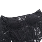 Lace solid long sleeve corset off shoulder top  | Festival Outfits Women
