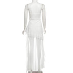 Ruched mesh ruffle sweetheart neck cami maxi dress  | Festival Outfits Women