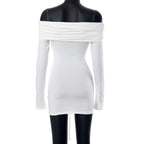 Lace up long sleeve off shoulder ruched solid mini dress