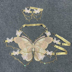 Butterfly embroidery metal chain halter top with choker  | Festival Outfits Women