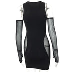 Mesh sleeveless solid gloves crewneck mini dress
