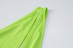 Ruched solid knotted one shoulder hollow out backless mini dress
