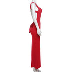Cowl neck bowknot backless solid cami maxi dress  | Festival Outfits Women