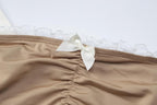 Ruched lace hem self tie square neck backless mini dress