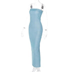 Textured solid backless sleeveless tube maxi dress