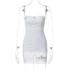 Lace patchwork stitch zip-up backless cami mini dress  | Festival Outfits Women