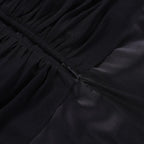 Mesh patchwork zip-up solid backless ruched cami midi dress