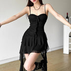 Ruched mesh ruffle sweetheart neck cami maxi dress  | Festival Outfits Women