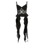 Mesh embroidery ruffle backless cami top  | Festival Outfits Women