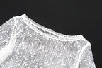 Textured see through o ring irregular long sleeve ruched mini dress