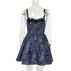 Sweetheart neck beaded smocked lace up cami mini dress  | Festival Outfits Women