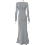 Solid long sleeve round neck mermaid hem maxi dress