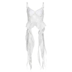 Mesh embroidery ruffle backless cami top  | Festival Outfits Women