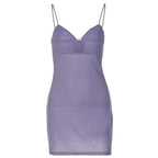Textured solid hollow out v neck backless mini dress