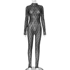 Long sleeve lace high neck zip-up see through jumpsuit  | Festival Outfits Women