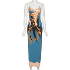 Low-cut print backless cami midi dress