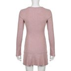Ribbed solid long sleeve ruffle shrug tube mini dress