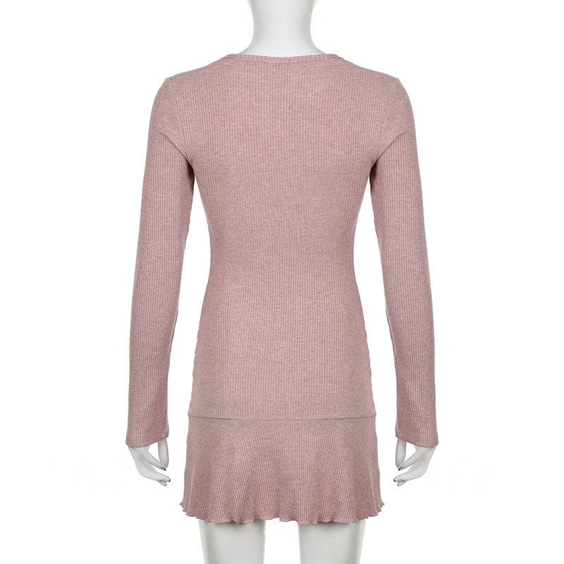 Ribbed solid long sleeve ruffle shrug tube mini dress