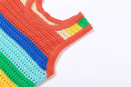 Sleeveless u neck striped contrast crochet mini dress