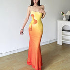 U neck gradient flower print cami maxi dress  | Festival Outfits Women