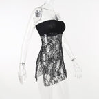 Lace see through solid slit backless tube dress - Final Sale