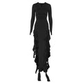 Long sleeve hoodie gloves ruffle maxi dress  | Festival Outfits Women