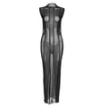 Sleeveless solid sheer mesh see through backless midi dress