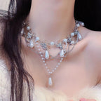 Droplet pendant rhinestone beaded choker necklace  | Festival Outfits Women