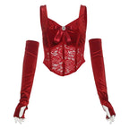 Gloves bowknot lace velvet patchwork cami top  | Festival Outfits Women
